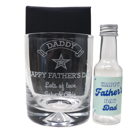 Personalised Glass Tumbler & Mini Alcohol Bottle - Fathers Day Design