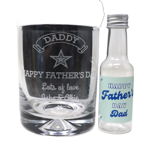 Personalised Glass Tumbler & Mini Alcohol Bottle - Fathers Day Design