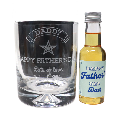 Personalised Glass Tumbler & Mini Alcohol Bottle - Fathers Day Design