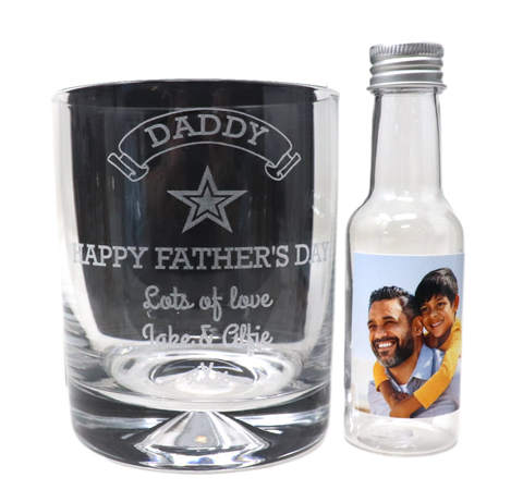 Personalised Glass Tumbler & Photo Design Mini Alcohol Bottle - Fathers Day Design