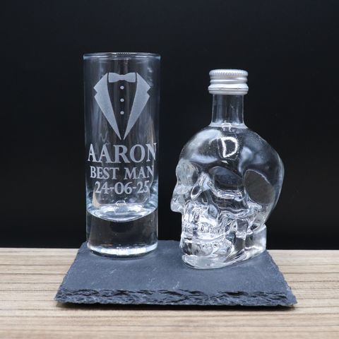 Personalised Best Man Wedding Shot Glass & Miniature Alcohol Gift Set