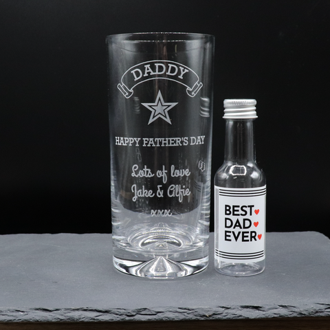 Personalised Highball Glass & Best Dad Design Mini Alcohol Bottle - Fathers Day Design