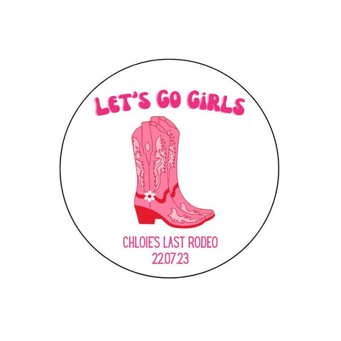 Personalised Let's Go Girls Cowboy Boots Hen Do Design Edible Drinks Toppers