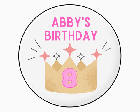 Personalised Birthday Crown Design Glossy Adhesive Stickers (Sheet of 24)