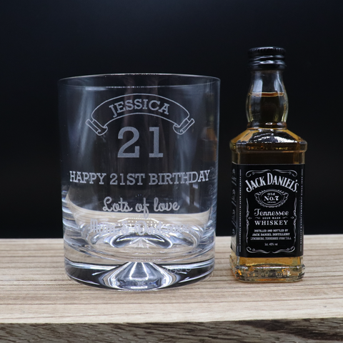 Personalised Birthday Age Glass Tumbler & Miniature Alcohol Gift Set