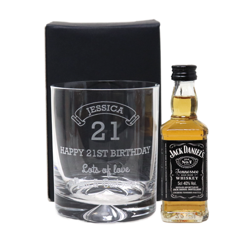 Personalised Birthday Age Glass Tumbler & Miniature Alcohol Gift Set