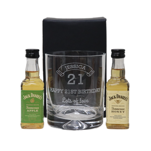 Personalised Birthday Age Glass Tumbler & Miniature Alcohol Gift Set