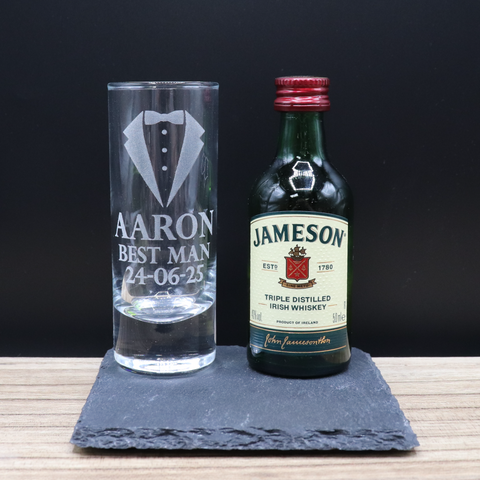 Personalised Best Man Wedding Shot Glass & Miniature Alcohol Gift Set