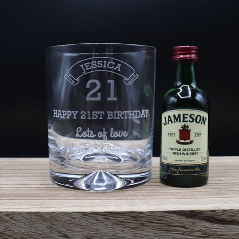 Personalised Birthday Age Glass Tumbler & Miniature Alcohol Gift Set