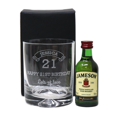 Personalised Birthday Age Glass Tumbler & Miniature Alcohol Gift Set