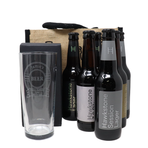 Personalised Pint Glass & 6 Bottles of Hawkstone Beer Gift Set - Beer Design