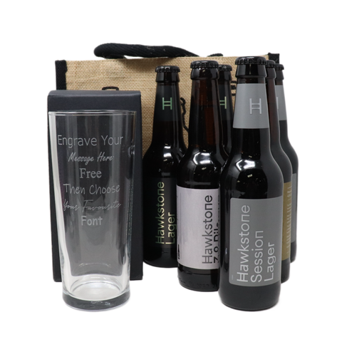 Personalised Pint Glass & 6 Bottles of Hawkstone Beer Gift Set