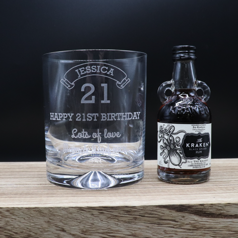 Personalised Birthday Age Glass Tumbler & Miniature Alcohol Gift Set