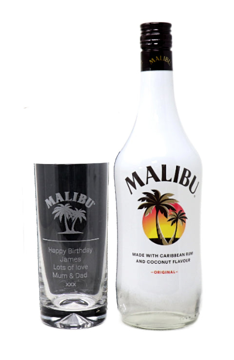 Personalised Highball Glass & 70cl Malibu - Label Design