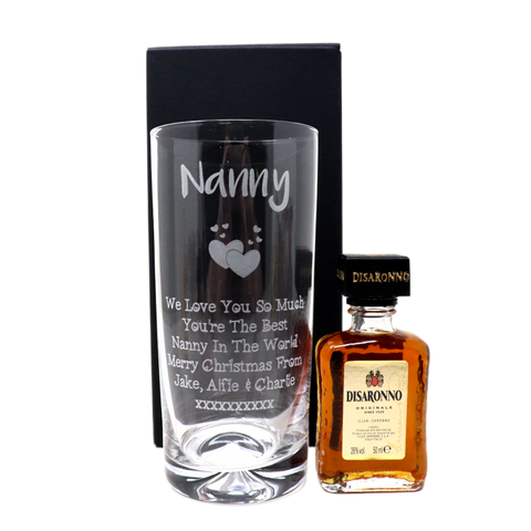 Personalised Nanny/Grandad Highball Glass & Miniature Alcohol Gift Set