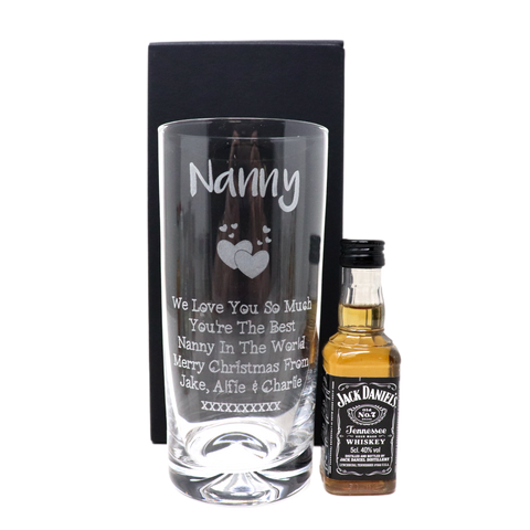 Personalised Nanny/Grandad Highball Glass & Miniature Alcohol Gift Set