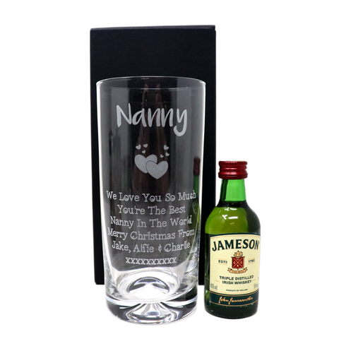 Personalised Nanny/Grandad Highball Glass & Miniature Alcohol Gift Set