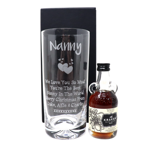 Personalised Nanny/Grandad Highball Glass & Miniature Alcohol Gift Set