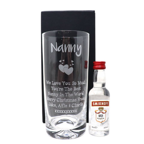 Personalised Nanny/Grandad Highball Glass & Miniature Alcohol Gift Set