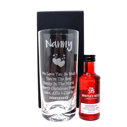 Personalised Nanny/Grandad Highball Glass & Miniature Alcohol Gift Set