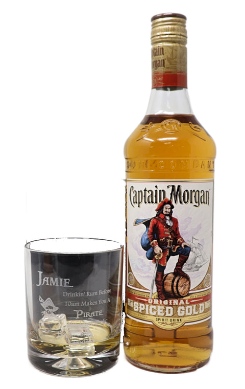 Personalised Glass Tumbler & 70cl Captain Morgan - Pirate Rum Design