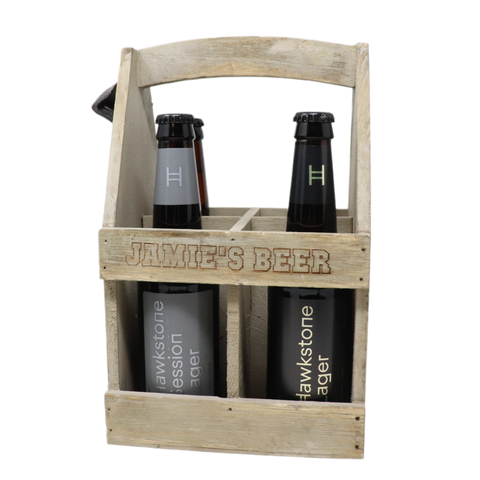 Personalised Wooden Bottle Carrier & 4 Bottles of Hawkstone Beer Gift Set