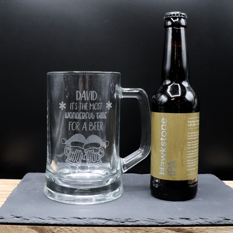 Personalised Pint Glass Tankard & Bottle of Hawkstone Beer - Christmas Beer Design