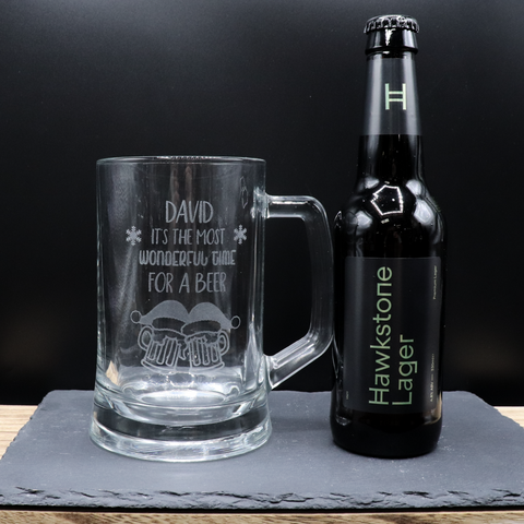 Personalised Pint Glass Tankard & Bottle of Hawkstone Beer - Christmas Beer Design