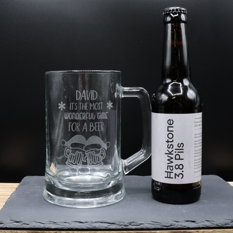 Personalised Pint Glass Tankard & Bottle of Hawkstone Beer - Christmas Beer Design