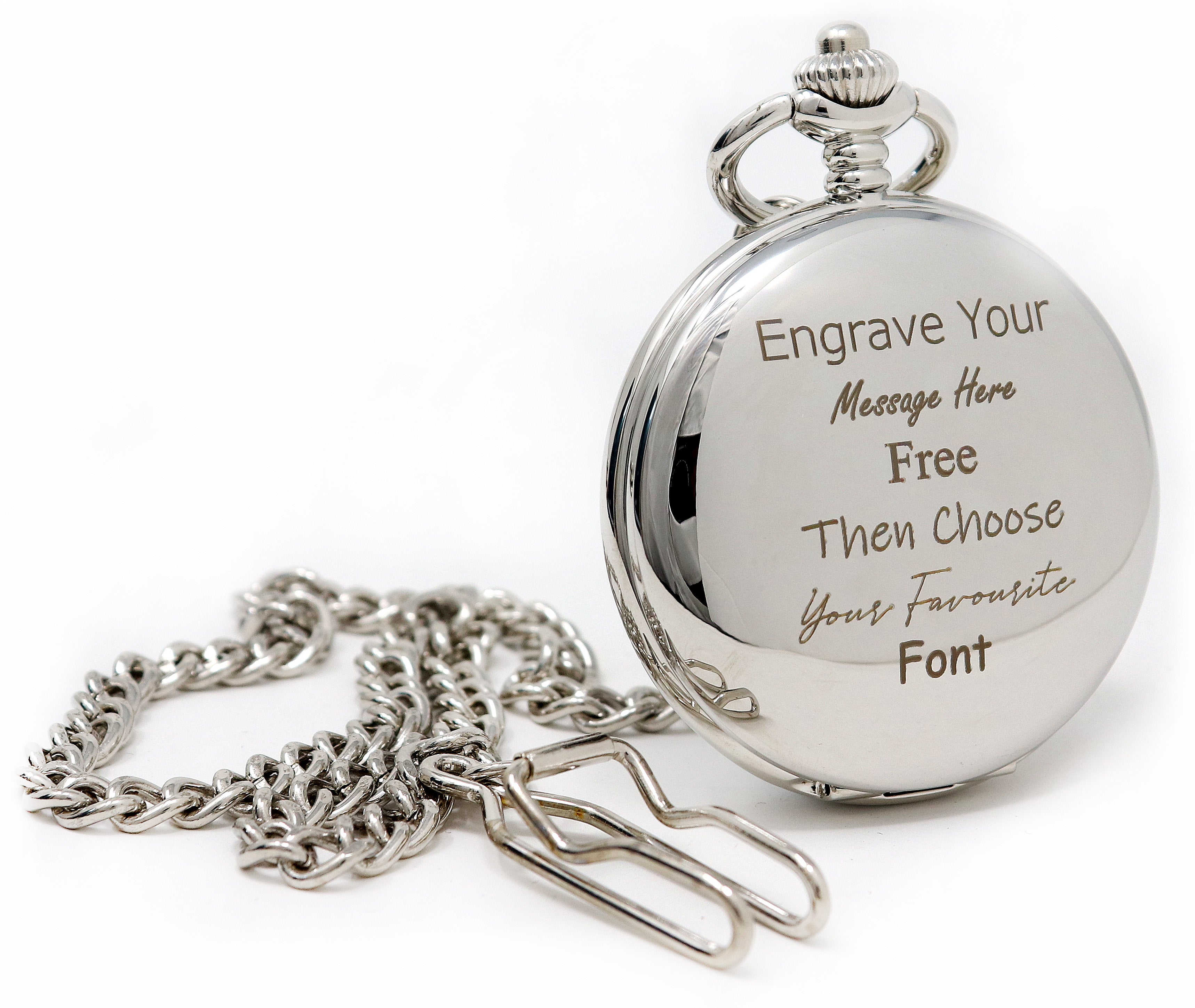 Personalised Silver Chrome Pocket Watch – Regalo